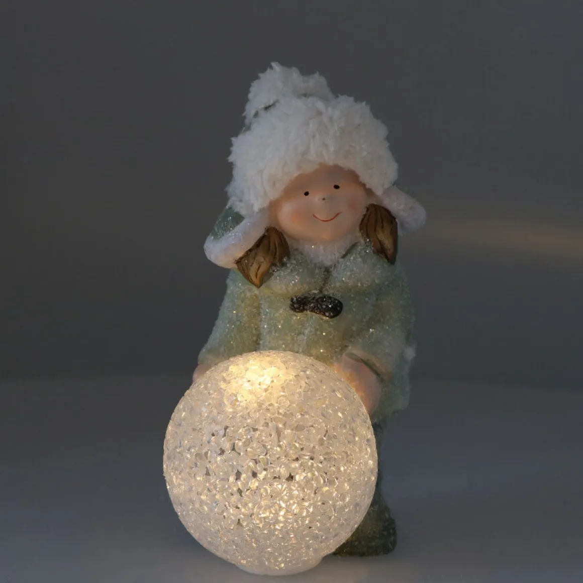 LED Girl With Snowball | 24 Cm | Pottery