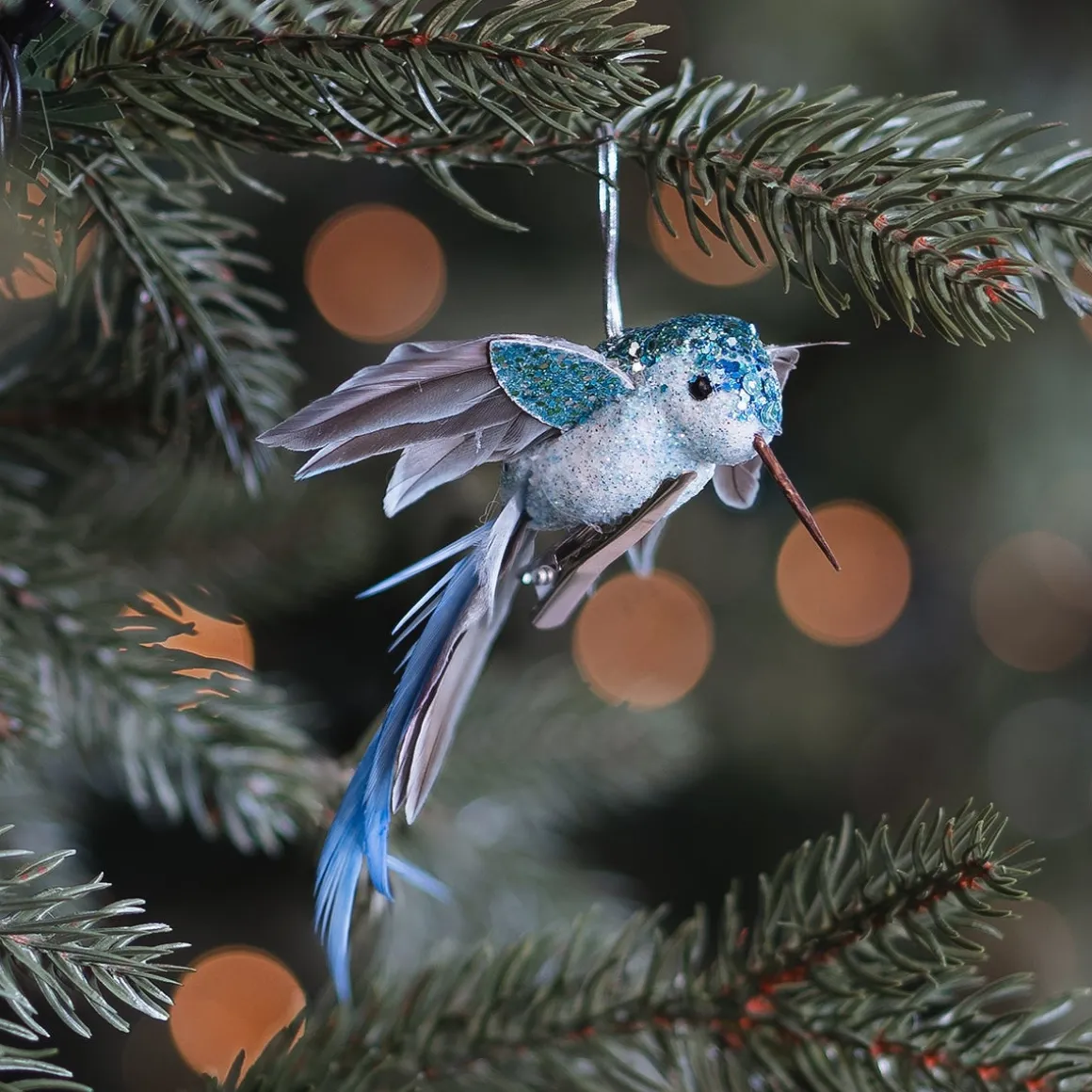 Light Blue Hummingbird Ornament With Stretched Wings