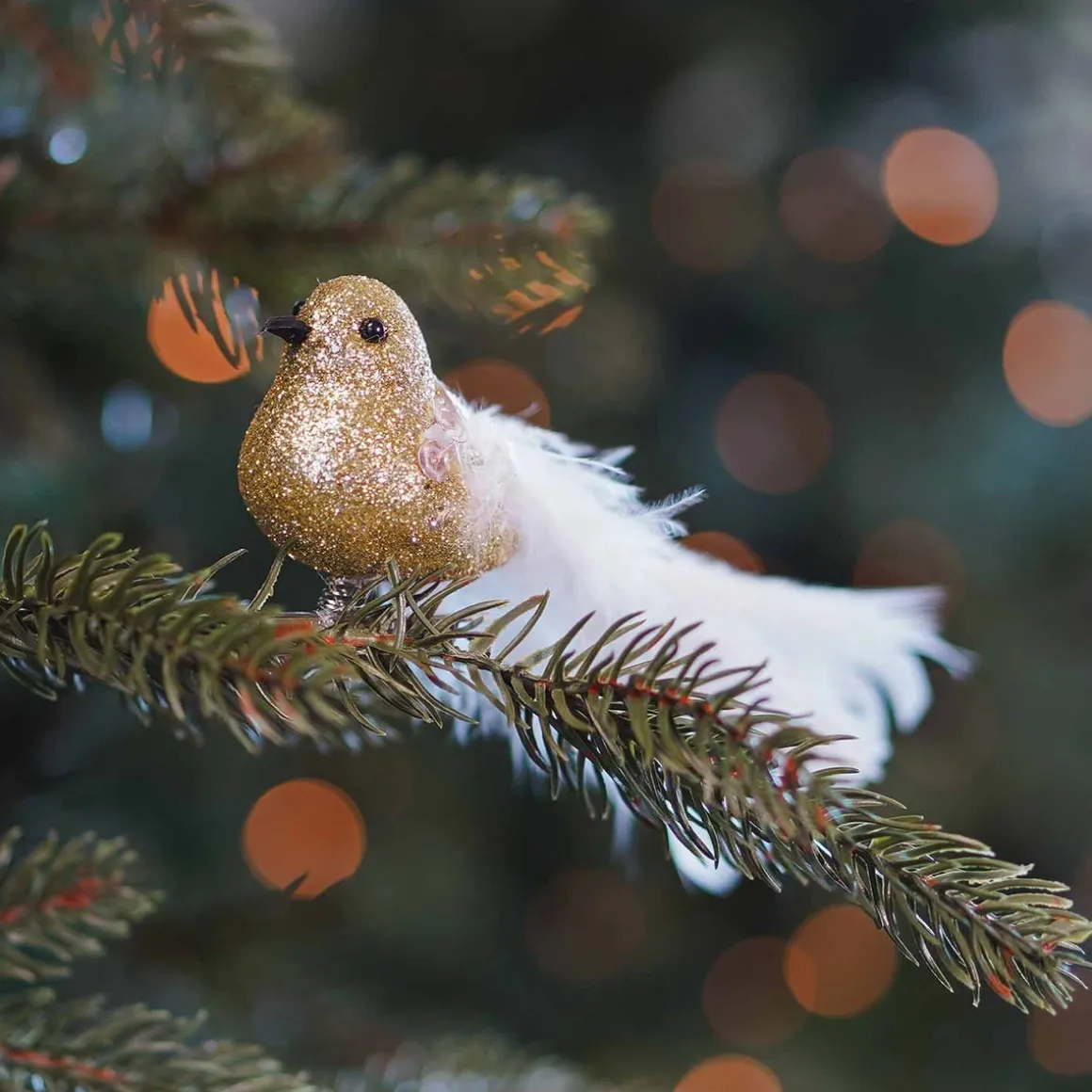 Light Gold White Clip On Bird Ornament | 15 Cm