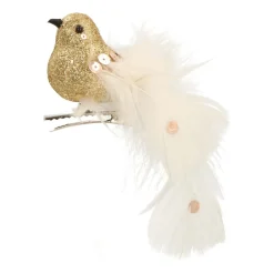 Light Gold White Clip On Bird Ornament | 15 Cm