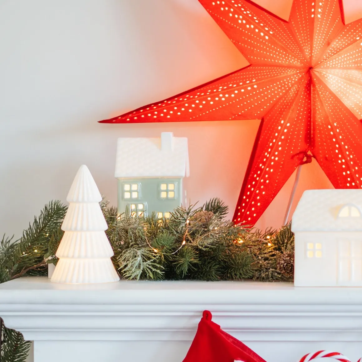 Light Green Porcelain Christmas House With LED Light