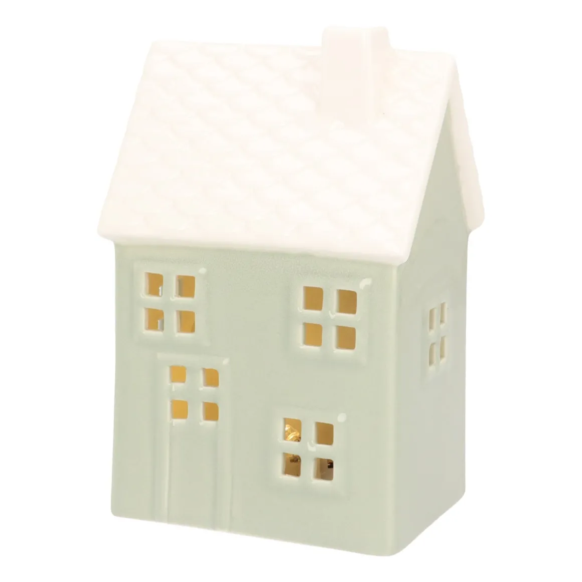 Light Green Porcelain Christmas House With LED Light