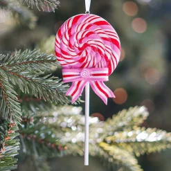 Lolly Christmas Ornament | Red-white-pink | Handmade | 16 Cm