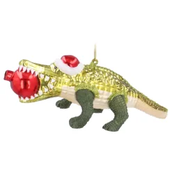 Luxurious Crocodile Ornament With Santa Hat And Bauble