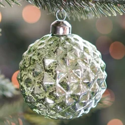 Luxury Antique Geometric Bauble | Glass | Green-Gold | 10cm