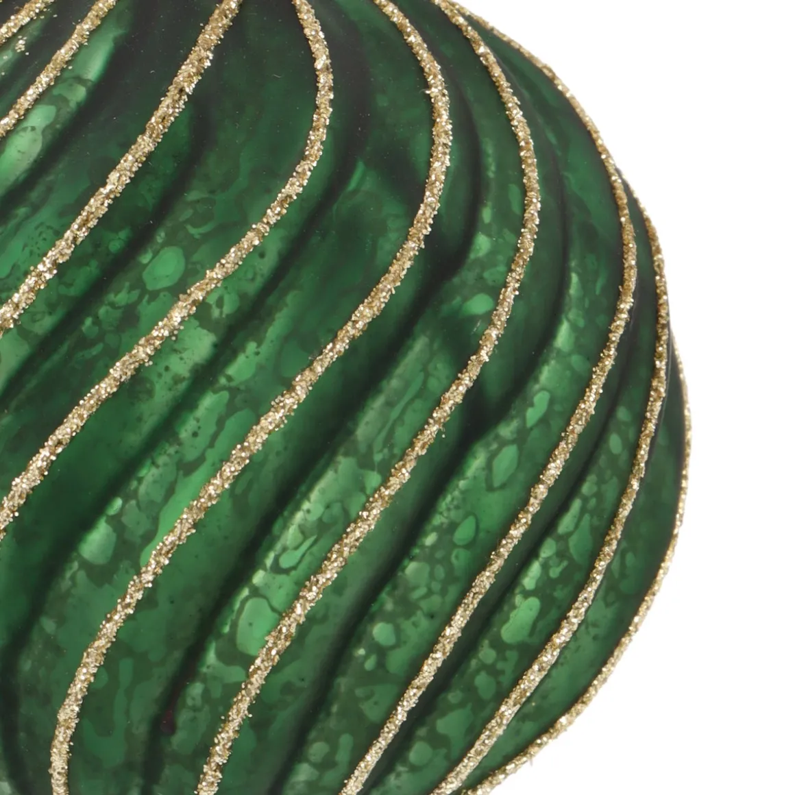 Luxury Antique Swirl Bauble | Glass | Green-Gold | 8cm