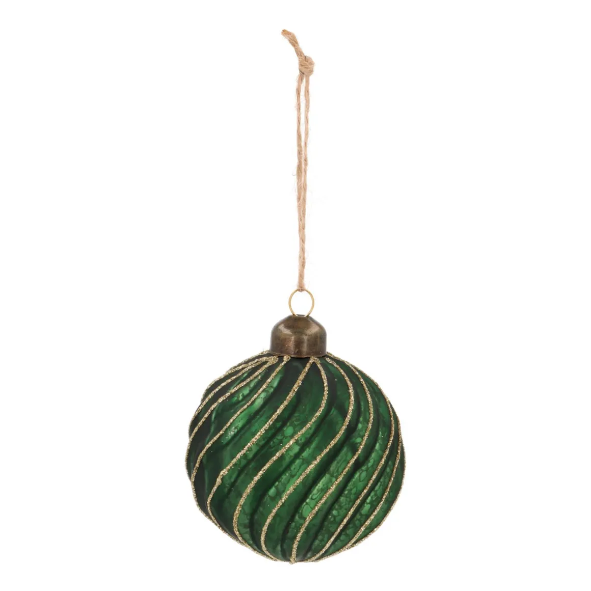 Luxury Antique Swirl Bauble | Glass | Green-Gold | 8cm