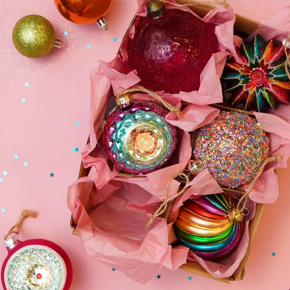 Luxury Bauble With Reflector | Glass | Multi | 8cm