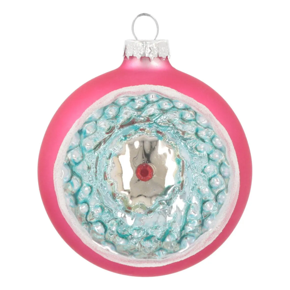 Luxury Bauble With Reflector | Glass | Fuchsia Pink | 8cm