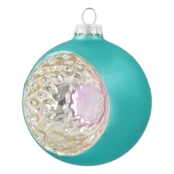 Luxury Bauble With Reflector | Glass | Teal Blue | 8cm