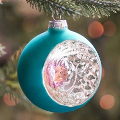 Luxury Bauble With Reflector | Glass | Teal Blue | 8cm