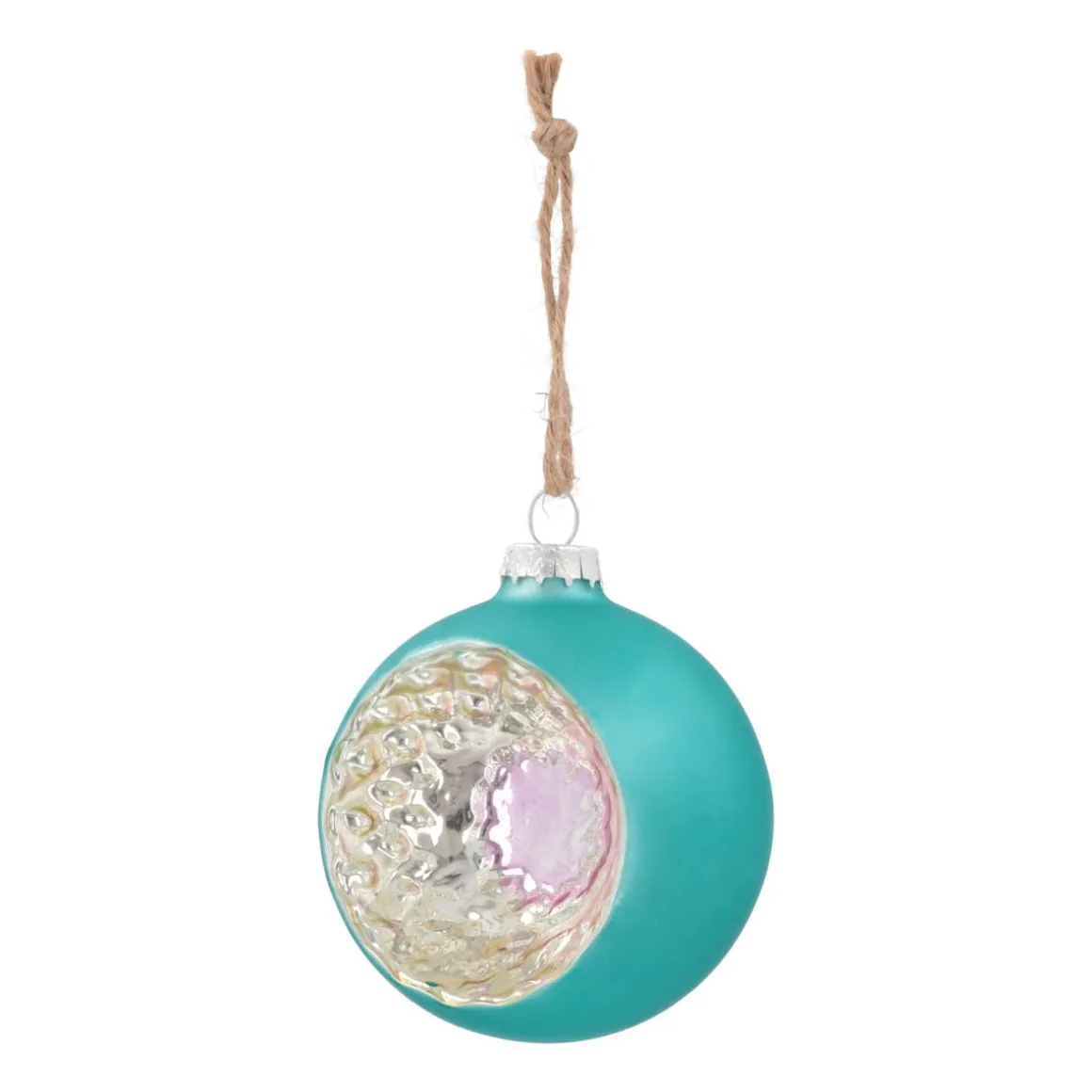 Luxury Bauble With Reflector | Glass | Teal Blue | 8cm