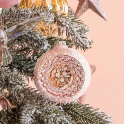 Luxury Bauble With Reflector | Glass | Pink | 8cm
