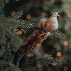 Luxury Bird On Clip | Light Gold | Real Feathers | 30cm