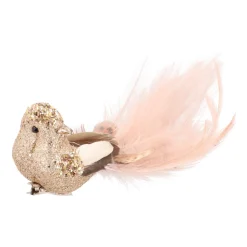 Luxury Bird On Clip | Light Gold | Real Feathers | 18cm