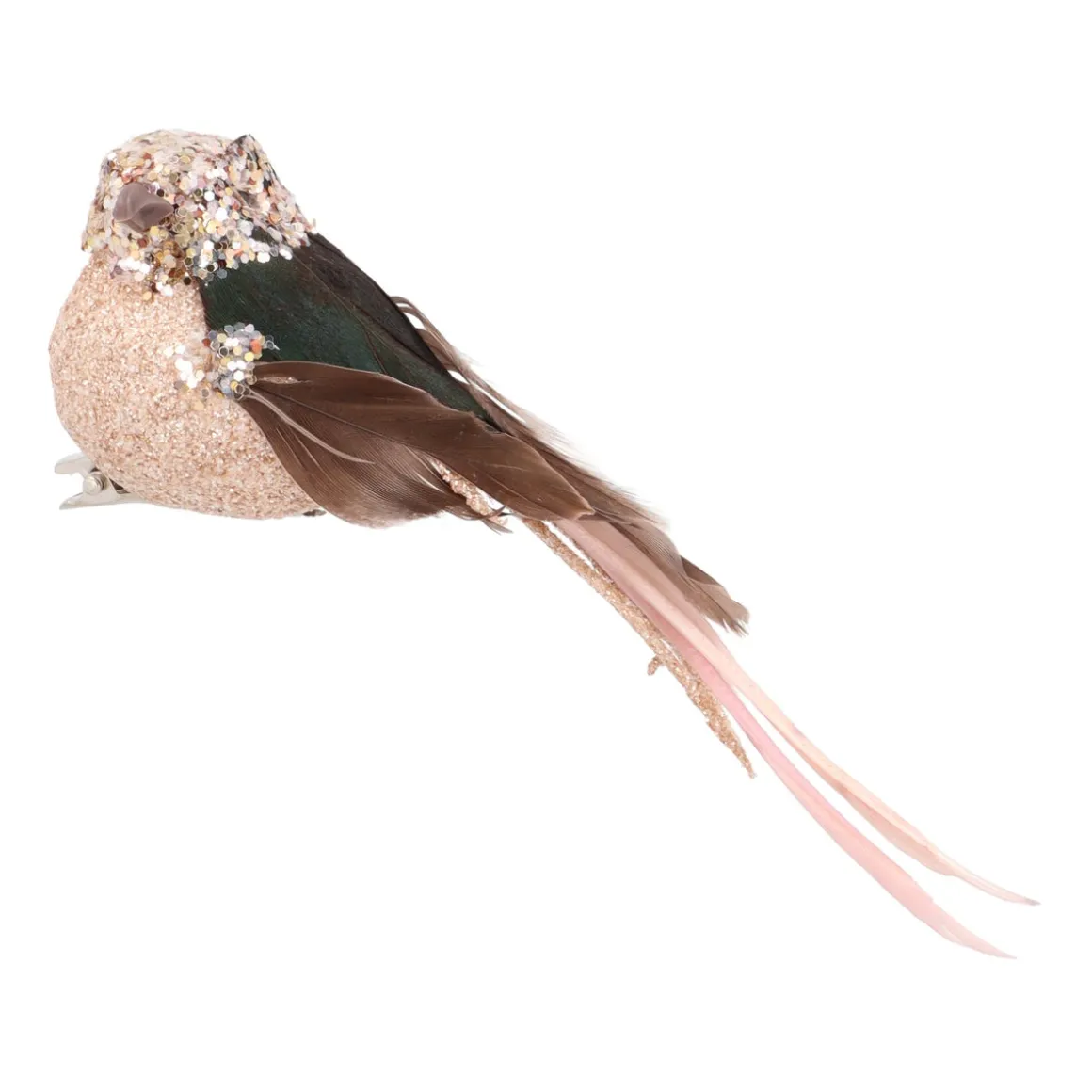 Luxury Bird On Clip | Taupe-pink | Real Feathers | 16cm