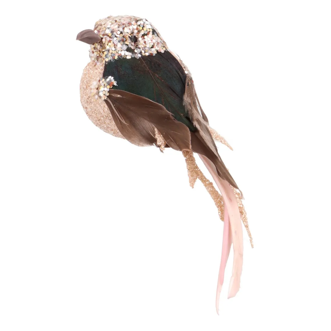 Luxury Bird On Clip | Taupe-pink | Real Feathers | 16cm