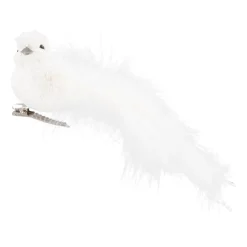 Luxury Bird On Clip | White | Real Feathers | 16cm