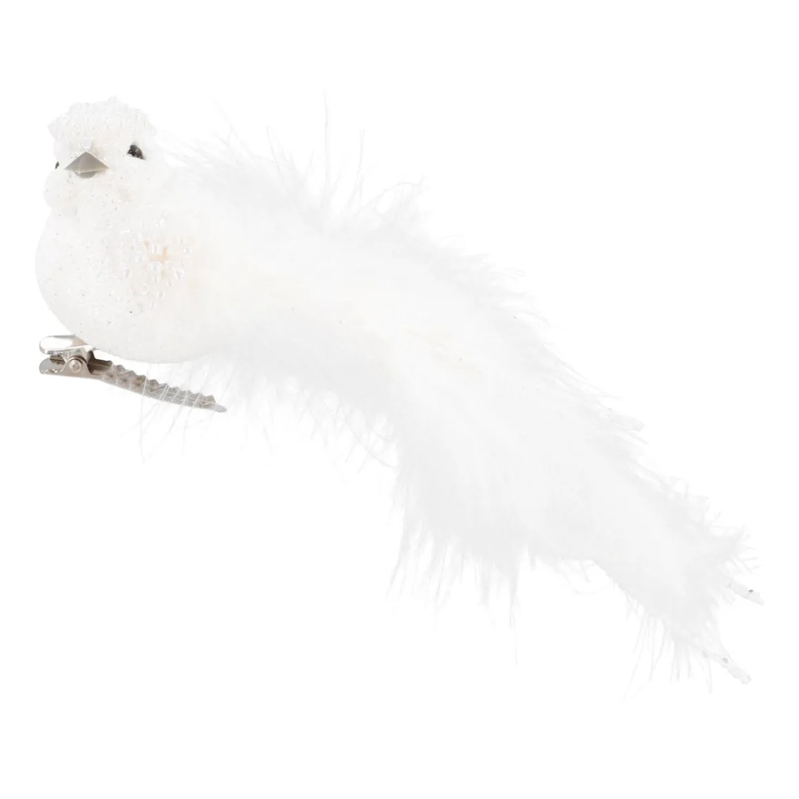 Luxury Bird On Clip | White | Real Feathers | 16cm