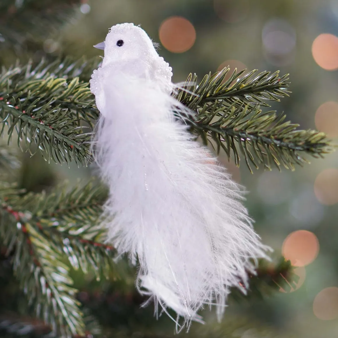 Luxury Bird On Clip | White | Real Feathers | 16cm