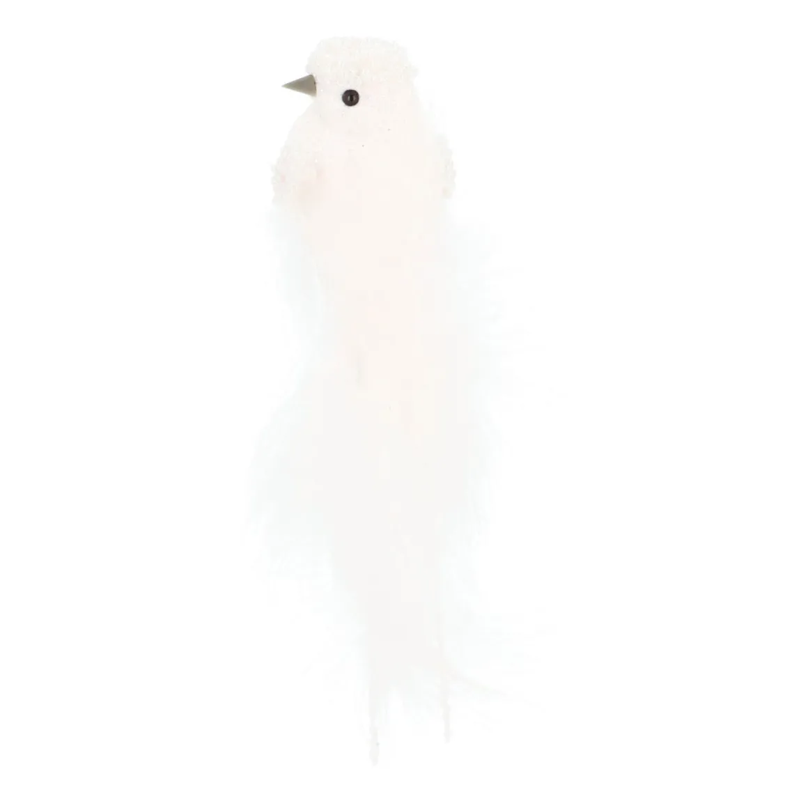 Luxury Bird On Clip | White | Real Feathers | 16cm