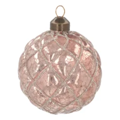 Luxury Checkered Bauble | Glass | Antique Pink | 8cm