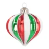 Luxury Christmas Bauble In Onion Shape Striped With Glitter | Red-Green-White | Glass | 8cm