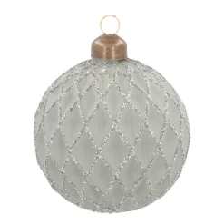 Luxury Christmas Bauble Matte With Relief Check Pattern | Cottage-Green | Glass | 8cm