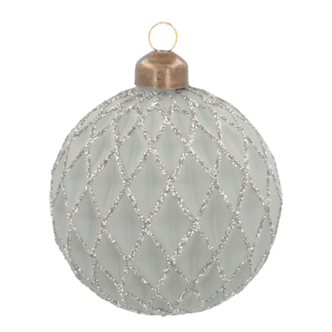 Luxury Christmas Bauble Matte With Relief Check Pattern | Cottage-Green | Glass | 8cm