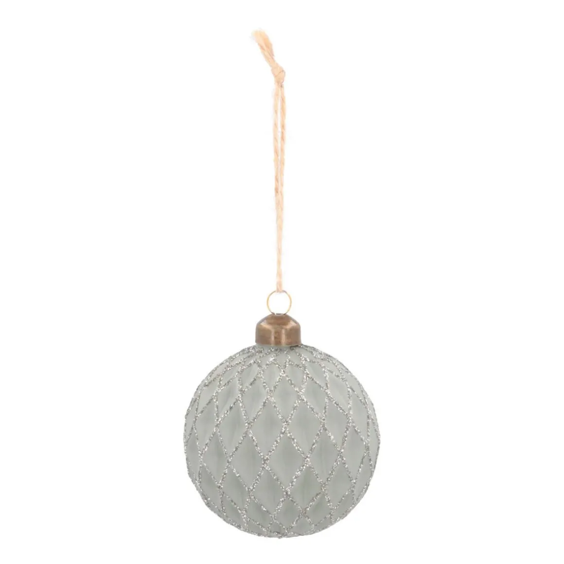 Luxury Christmas Bauble Matte With Relief Check Pattern | Cottage-Green | Glass | 8cm