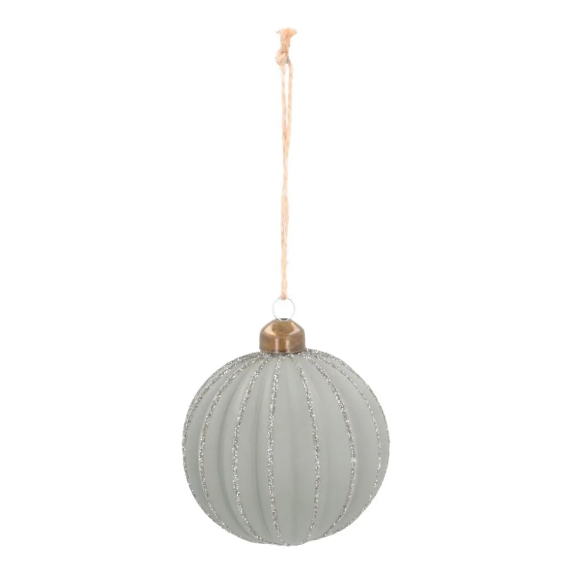 Luxury Christmas Bauble Matte With Relief Stripes | Cottage-Green | Glass | 8cm