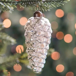 Luxury Christmas Bauble Pine Cone | Antique-Silver | Glass | 12cm