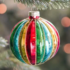 Luxury Christmas Bauble With Vertical Relief | Glass | Multi | 8cm