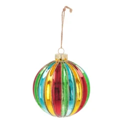 Luxury Christmas Bauble With Vertical Relief | Glass | Multi | 10cm