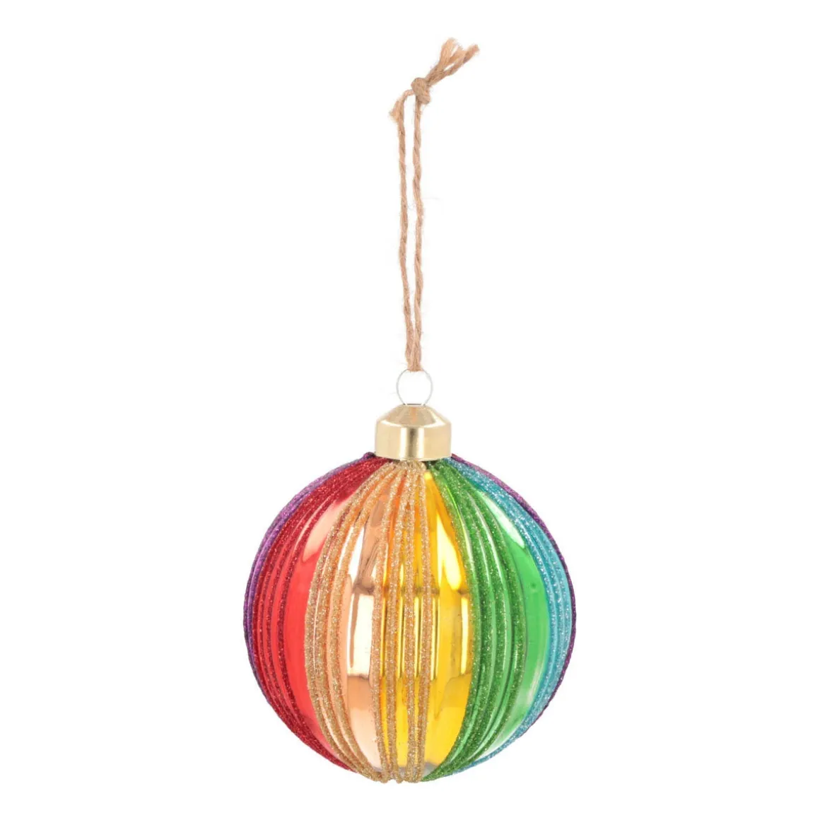 Luxury Christmas Bauble With Vertical Relief | Glass | Rainbow | 8cm