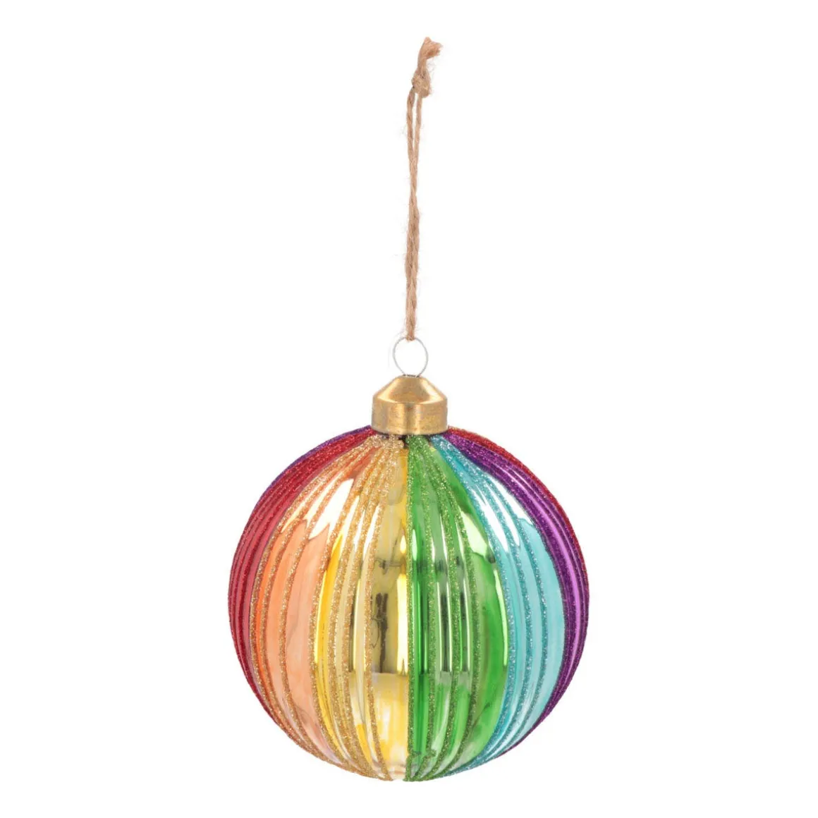 Luxury Christmas Bauble With Vertical Relief | Glass | Rainbow | 10cm