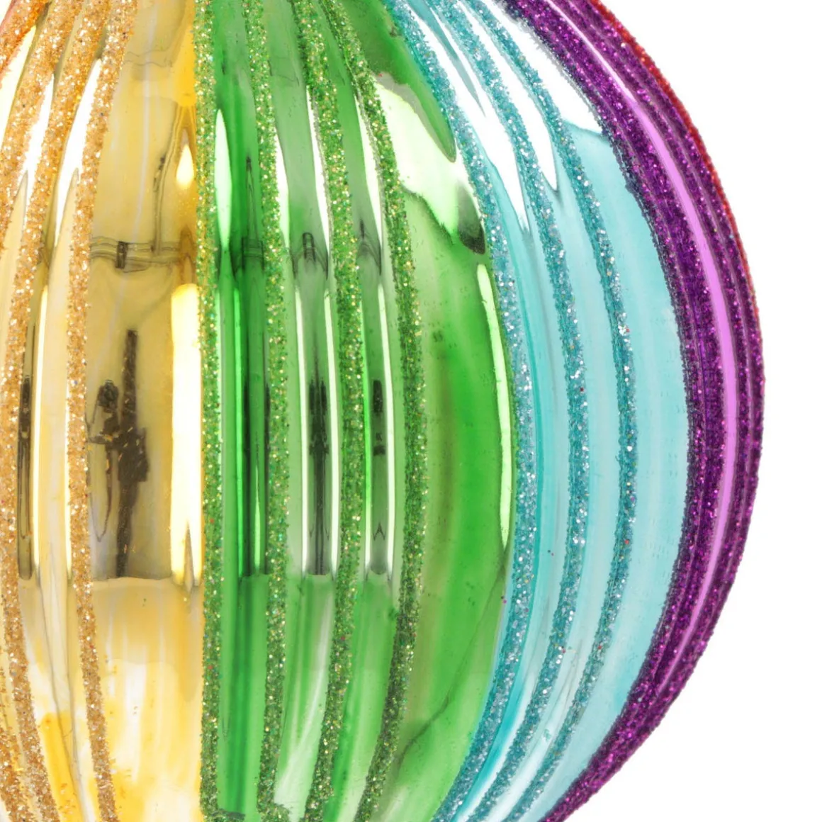 Luxury Christmas Bauble With Vertical Relief | Glass | Rainbow | 10cm