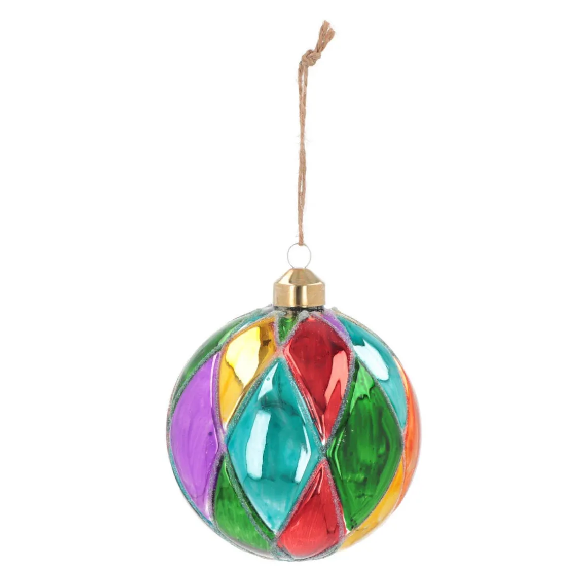 Luxury Christmas Bauble With Diamond Pattern | Glass | Multi | 10cm