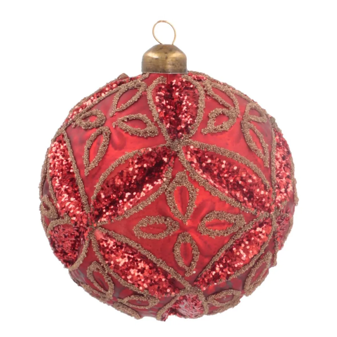 Luxury Christmas Bauble With Flower Relief | Red | Glass | 10cm