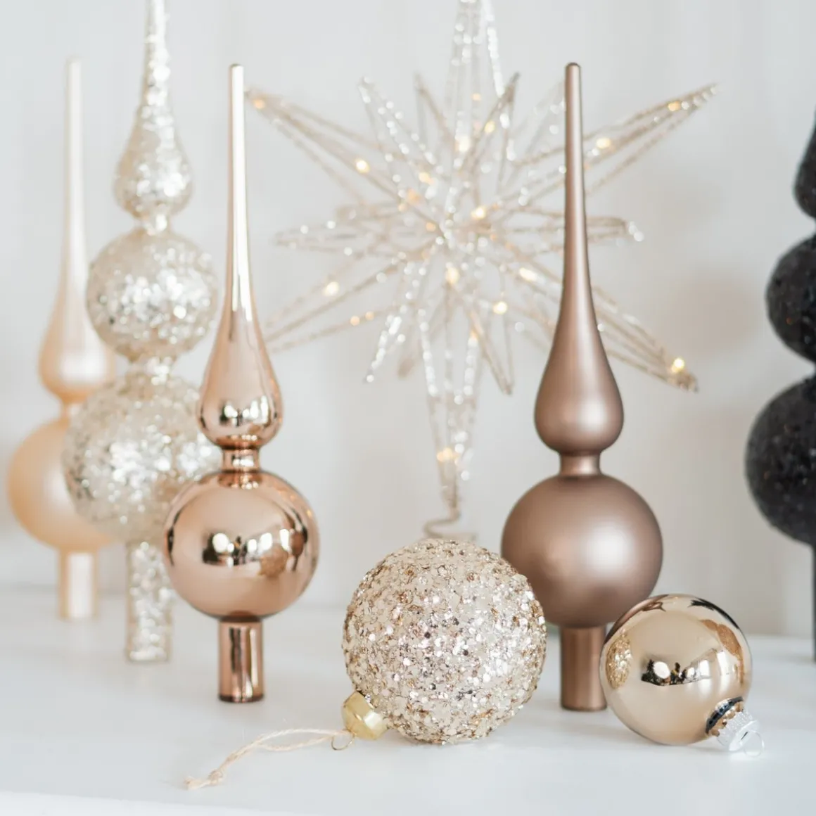 Luxury Christmas Bauble With Sequins | Champagne | Glass | 8cm