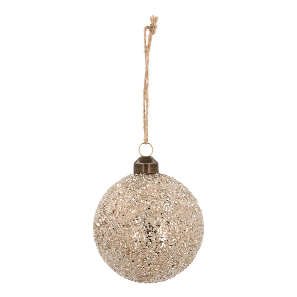 Luxury Christmas Bauble With Glitter Beads | Champagne | Glass | 8cm