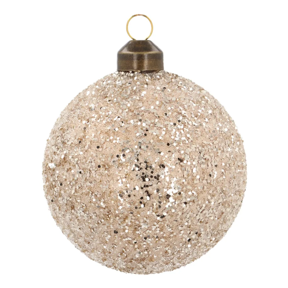 Luxury Christmas Bauble With Glitter Beads | Champagne | Glass | 8cm