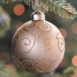Luxury Christmas Bauble With Curl | Light Gold | Matte | Glass | 8 Cm