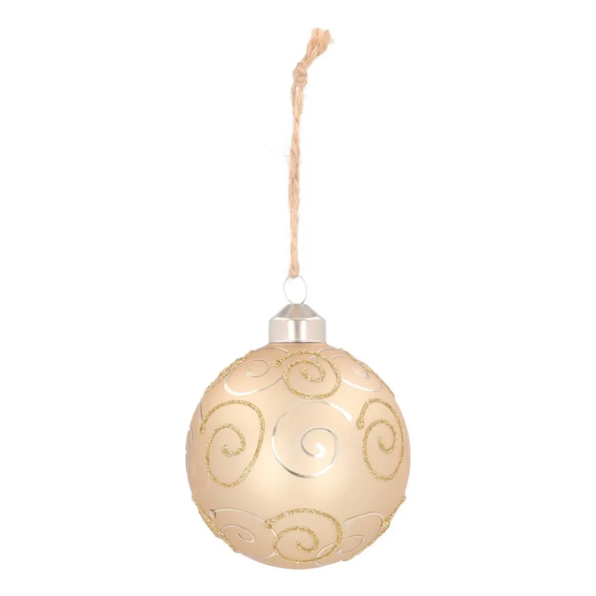 Luxury Christmas Bauble With Curl | Light Gold | Matte | Glass | 8 Cm