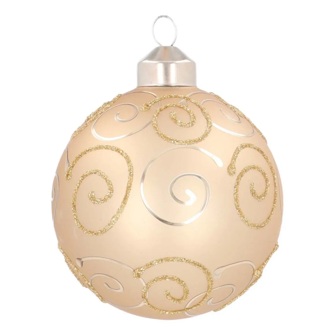Luxury Christmas Bauble With Curl | Light Gold | Matte | Glass | 8 Cm