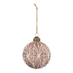 Luxury Christmas Bauble With Geometric Embossing | Taupe | Glass | 8 Cm