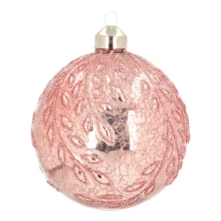 Luxury Glass Christmas Bauble With Pattern & Craquelure 10cm Pink