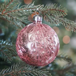 Luxury Glass Christmas Bauble With Pattern & Craquelure 10cm Pink