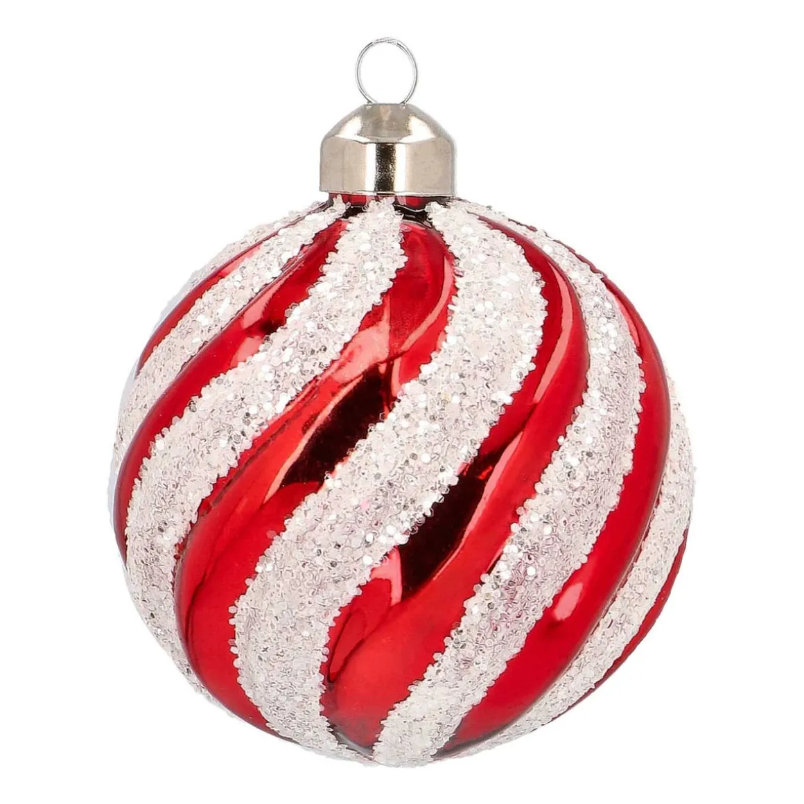 Luxury Glass Christmas Bauble Swirl 8cm Red White
