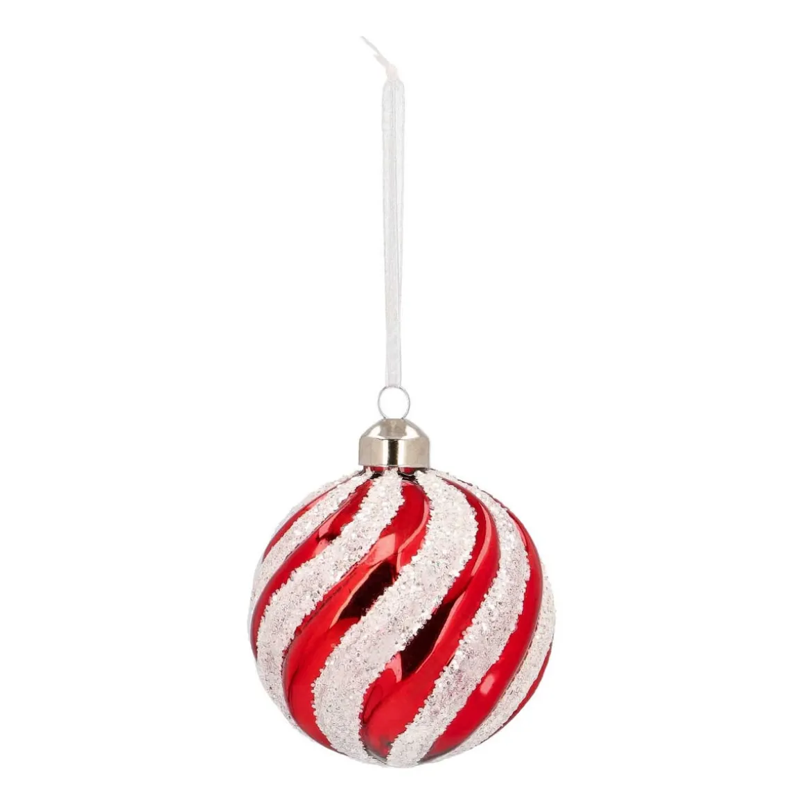 Luxury Glass Christmas Bauble Swirl 8cm Red White